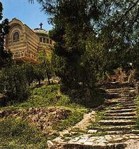 Schody z czasów rzymskich w Jerozolimie przy kościele Zaparcia się Piotra (Gallicantu) prowadzące z Wieczernika na Syjonie do Siloe i doliny Cedron (Mk 14,26)