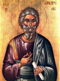 Ikona grecka nieznanego artysty: św. Andrzej z jednym ze swoich atrybutów - zwojem