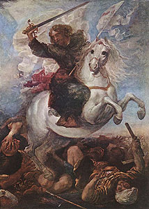 Juan Carreno de Miranda: Święty Jakub w bitwie pod Calvijo, olej na płótnie, 1660